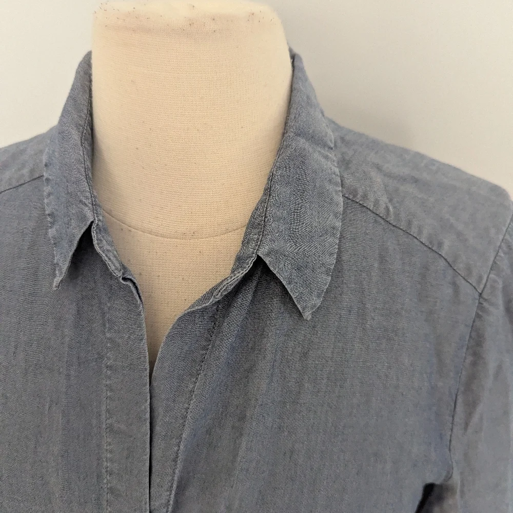 Women's L'Agence Colette Blouse Top Medium Tie Waist Denim Blue - Picture 5 of 10